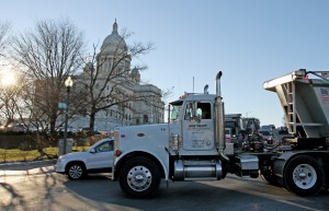 Truck traveling on the road in Rhode Island.