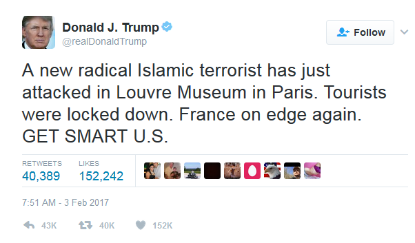 Donald Trump Tweet from Feb 3 2017